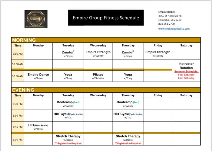 Empire Group Fit Schedule pic